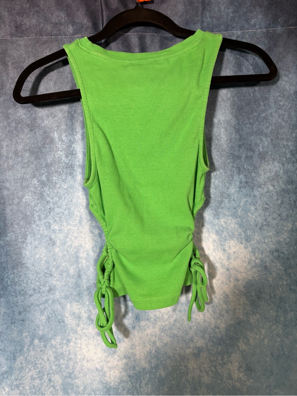 Zara Ribbed Ruched Side Tank S Green - Picture 3 of 4